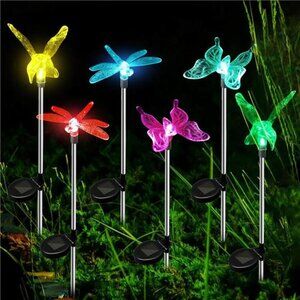 Solar Garden Lights Outdoor Decor Waterproof 6 Pack, Solar Butterfly Dragonfly